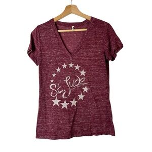 Boutique St. Jude Star Graphic Heather Maroon Red V-Neck Short Sleeve T-Shirt L